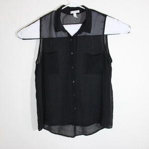 Ambiance Black Sheer Button up Sleeveless Top